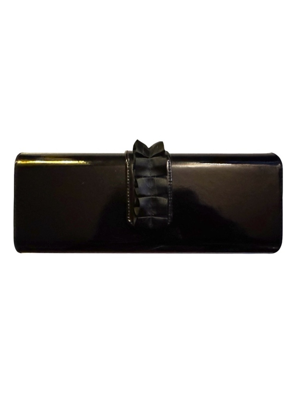 Elegant Black Patent Leather Evening Clutch with Magnetic Ruffle Closure
